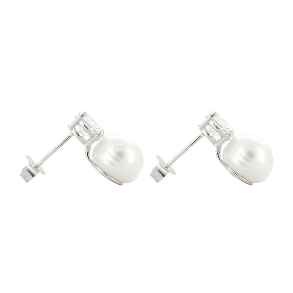 Aretes en Plata .925 con Perla y Zirconia Blanca