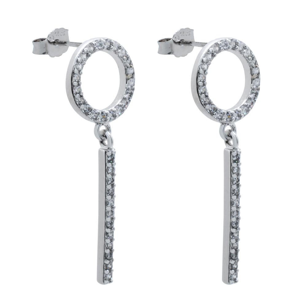 Aretes Círculo con Barra Pave en Plata .925