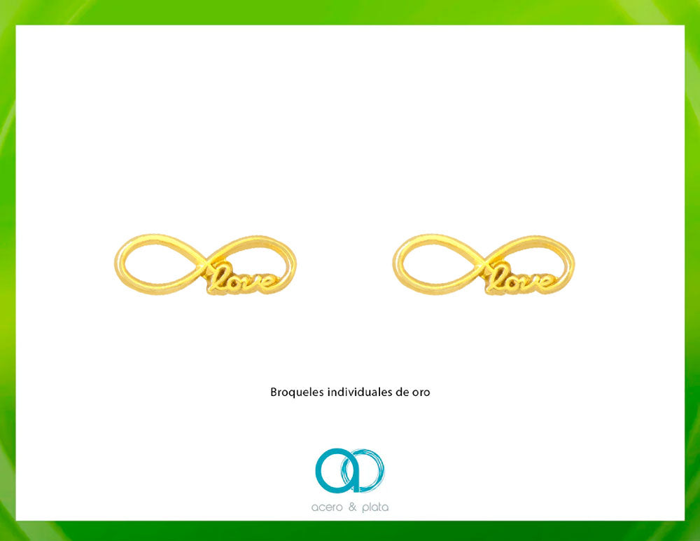 Broqueles de Oro de 10K en Forma de Infinito "Love"