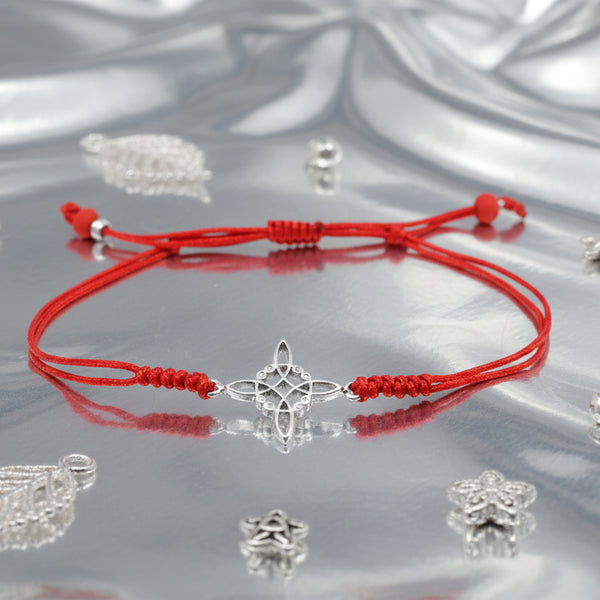 Pulsera de Hilo Rojo con Nudo de Bruja de plata