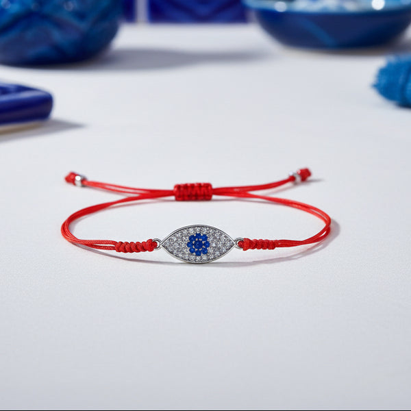 Pulsera Hilo Rojo con Ojo de Plata Pavé