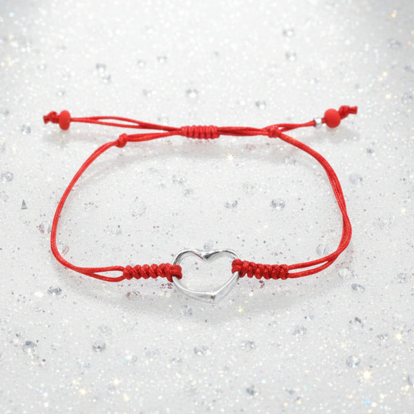 Pulsera de Hilo Corazón de Plata Biselado