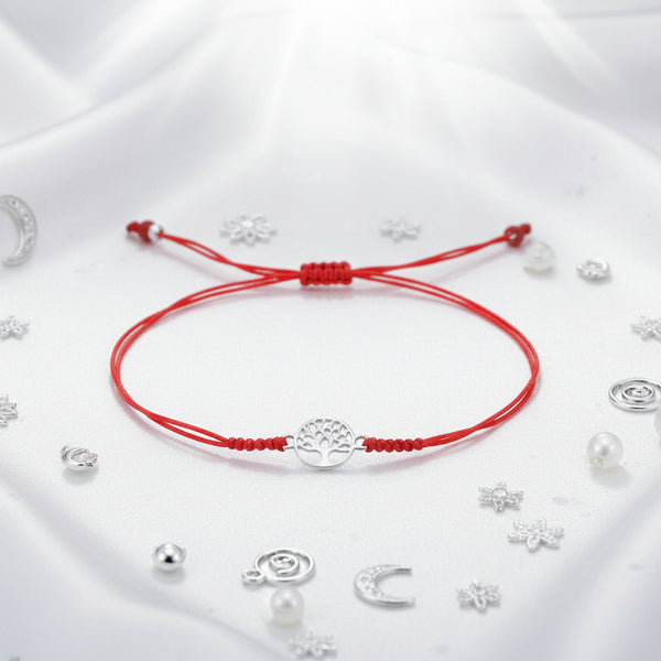 Pulsera de Hilo Rojo con Árbol de la Vida de Plata