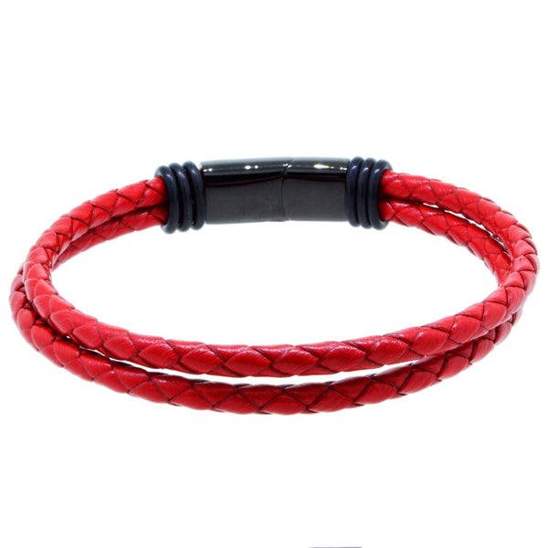 Pulsera de Piel trenzada doble para Hombre con broche de Acero delgada