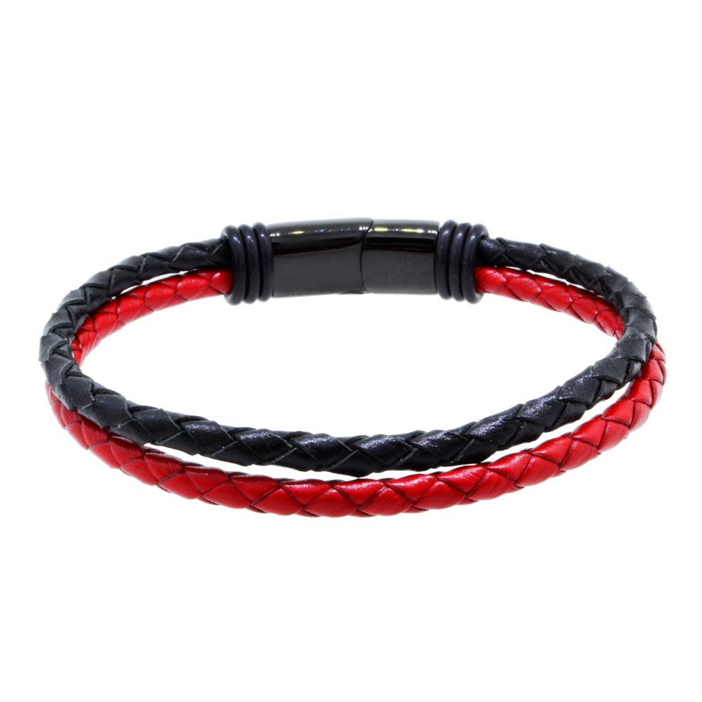 Pulsera de Piel trenzada doble para Hombre con broche de Acero delgada