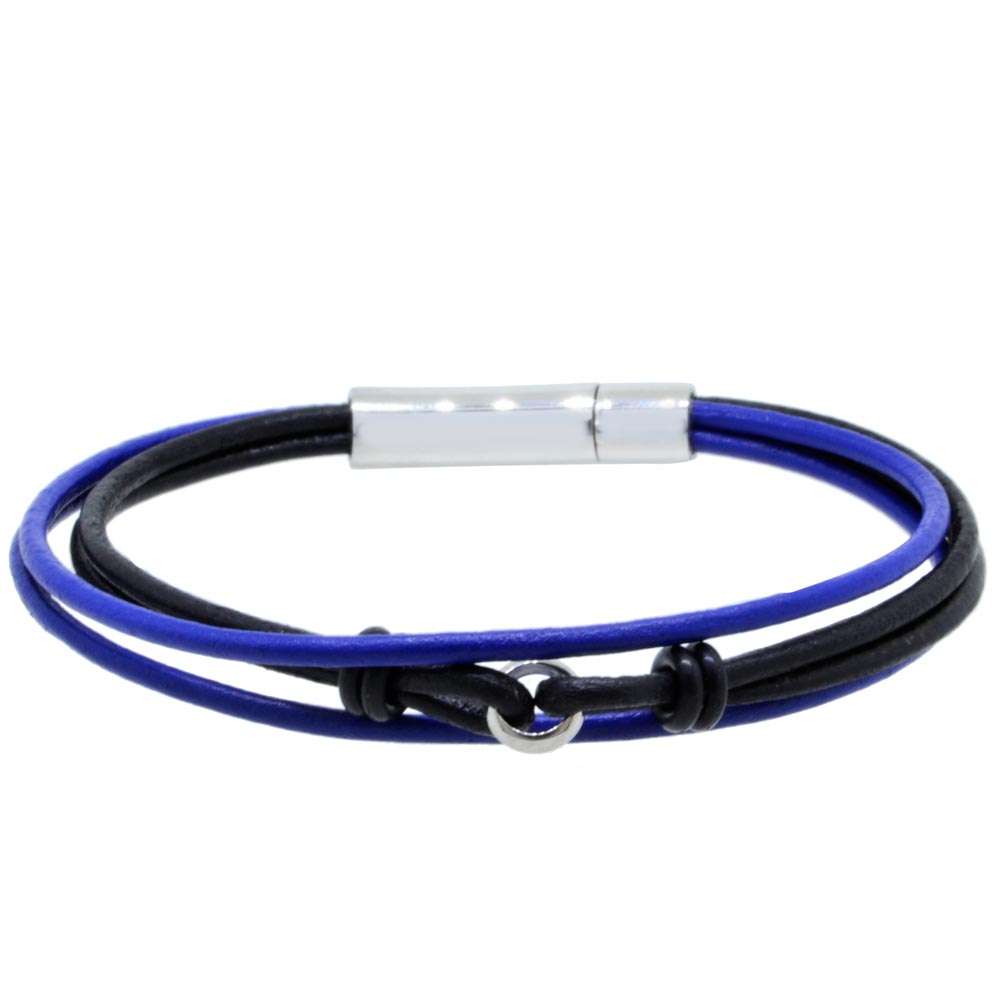 Pulsera de Piel Negra y Azul para Hombre