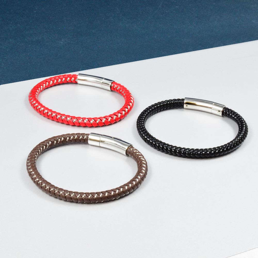 Pulsera Oficial Athletic Club - Cuero Trenzado Negro Y Rojo Con Cierre Acero Inoxidable