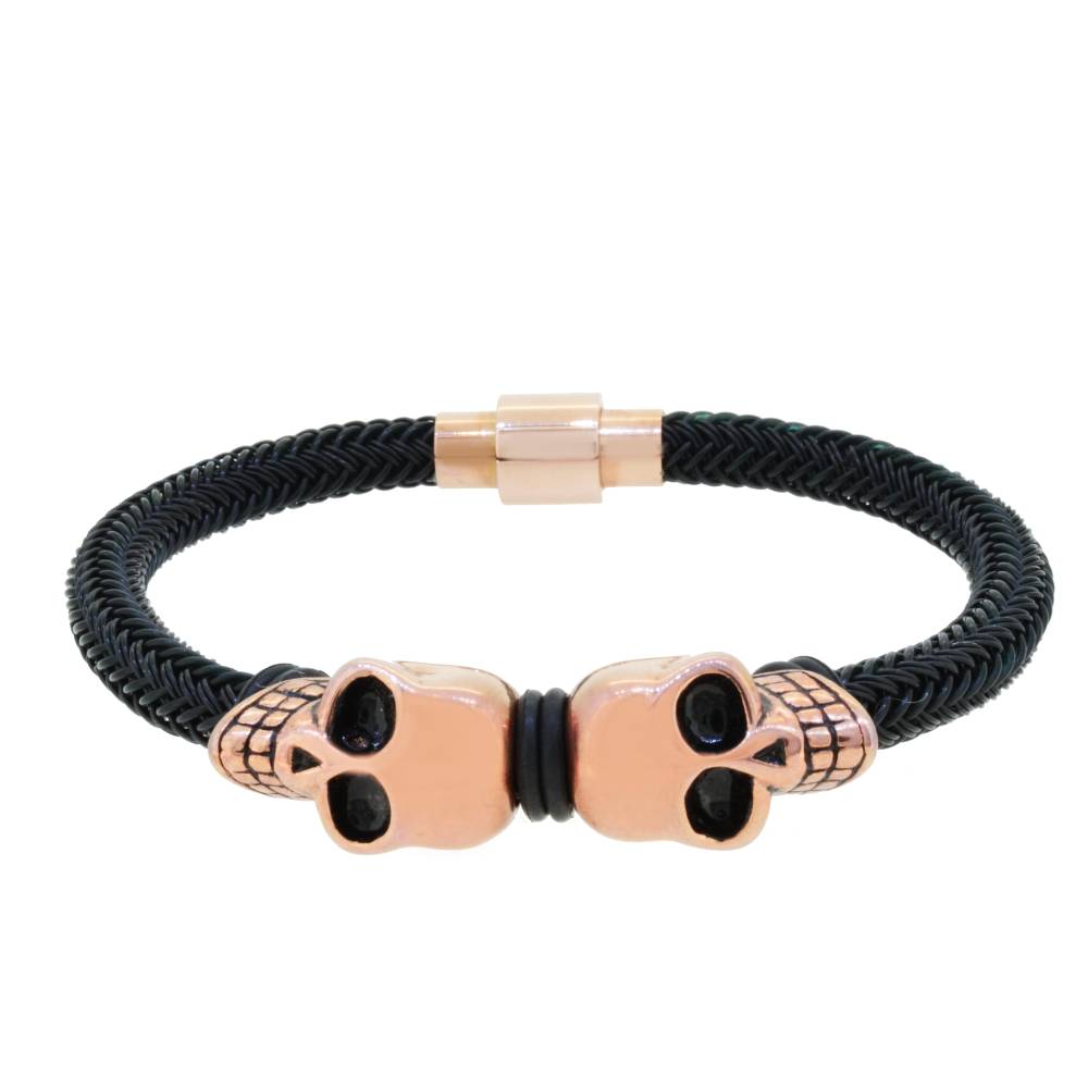 Pulsera para Hombre de Calaveras y Malla de Acero Inoxidable