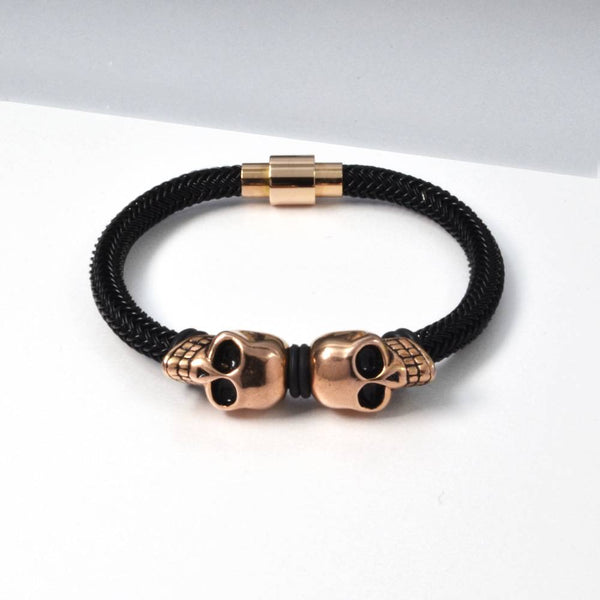 Pulsera para Hombre de Calaveras y Malla de Acero Inoxidable