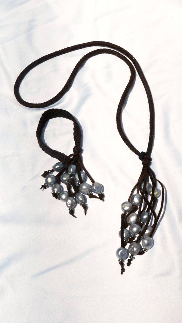 Pulsera de Piel con Perlas Naturales