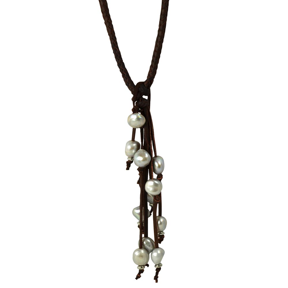 Gargantilla Corbatín de Piel con Perlas Naturales