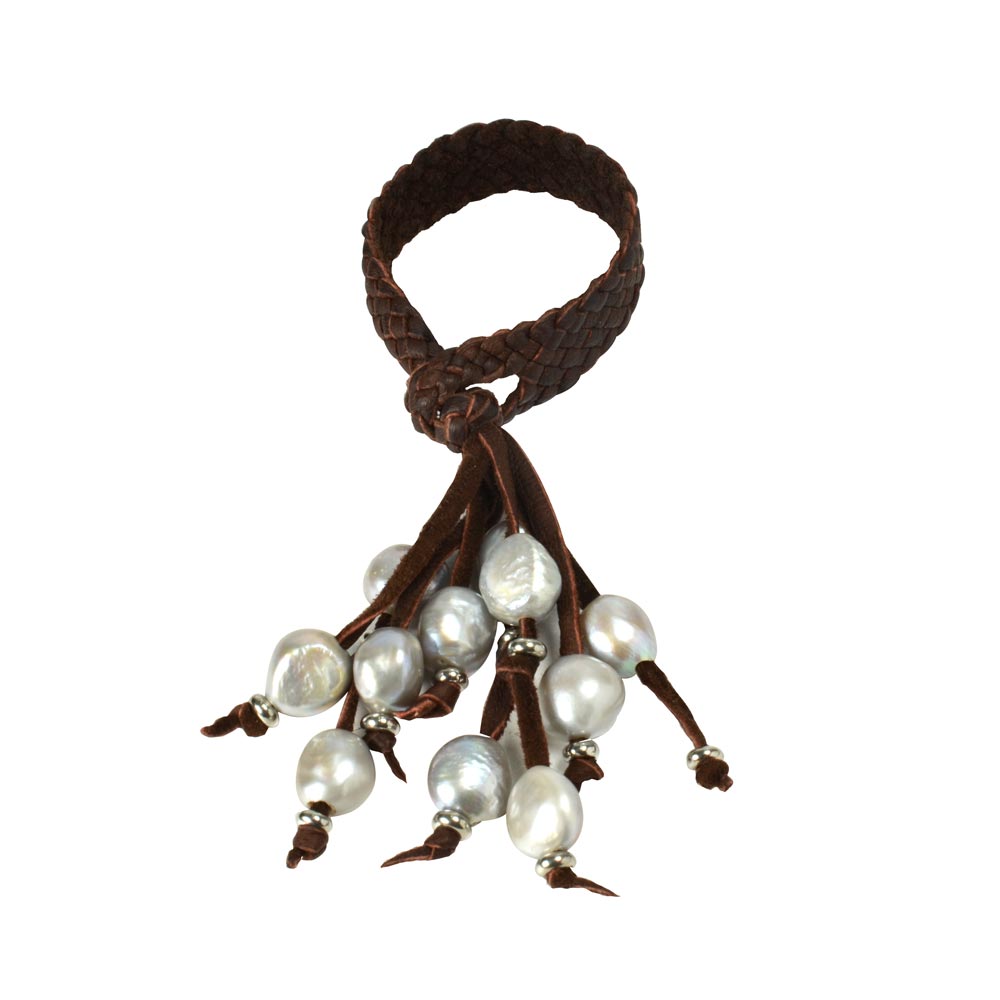 Pulsera de Piel con Perlas Naturales