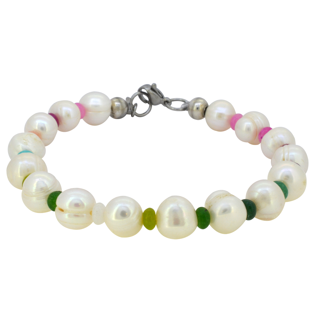 Pulsera De Perlas Naturales Con Ágatas de Colores