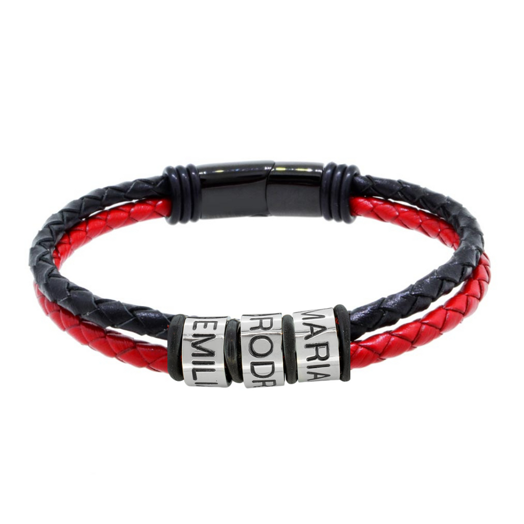 Pulsera de Piel Doble con aros de Acero Inoxidable personalizados