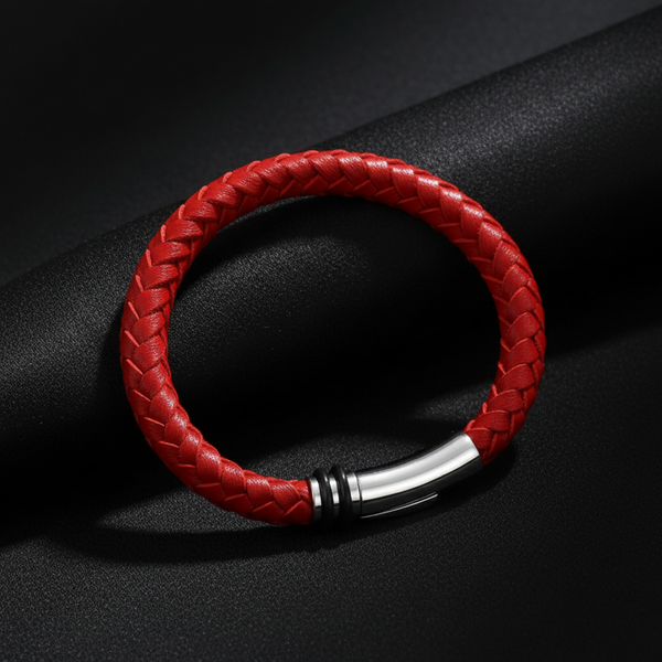 Pulsera de Piel Fina Trenzada Roja