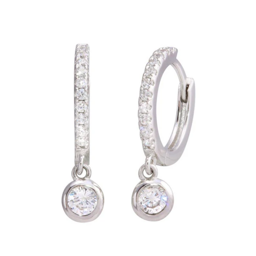 Arracadas Huggies con Zirconia Colgando en Plata .925