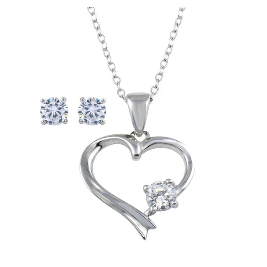 Juego de Corazón Biselado con Zirconia de 4mm en Plata .925