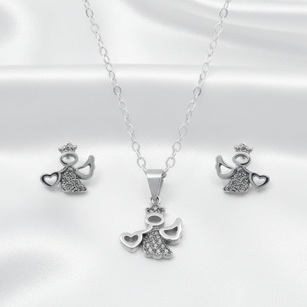 Juego Ángel Pavonado con corazón en Plata .925