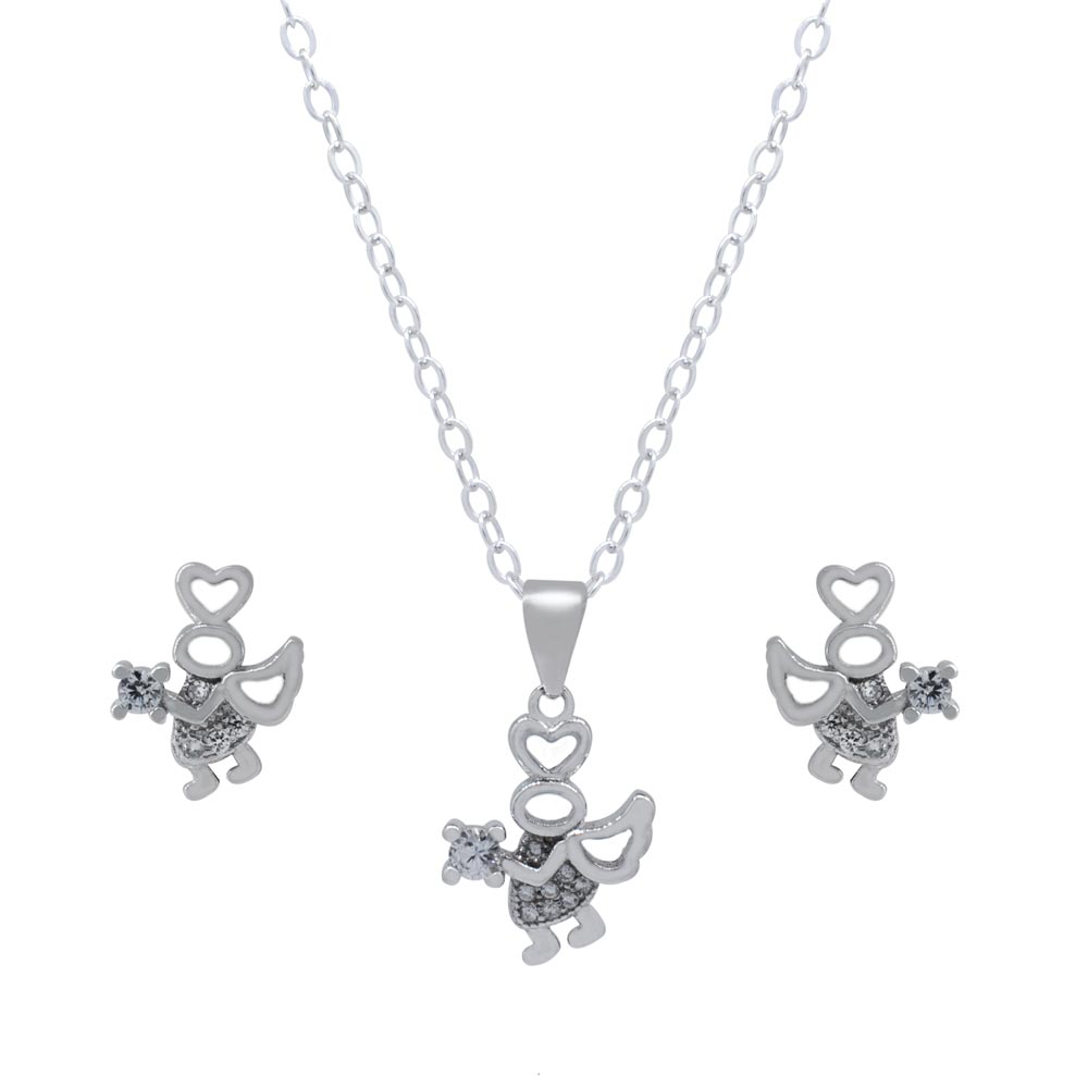 Juego Ángel pavé con Zirconia en uñas en Plata .925