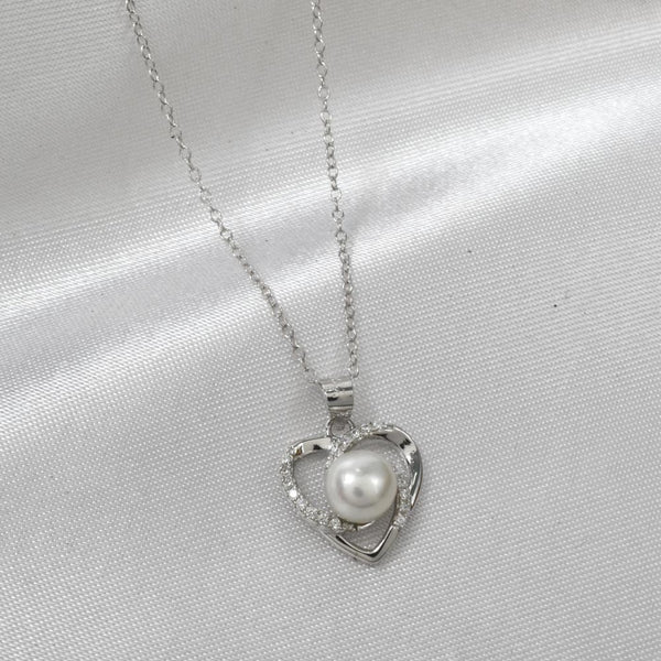 Juego de Corazón con Perla central y zirconias en Plata .925