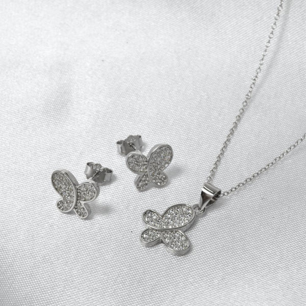 Juego Mariposa pavé en Plata .925