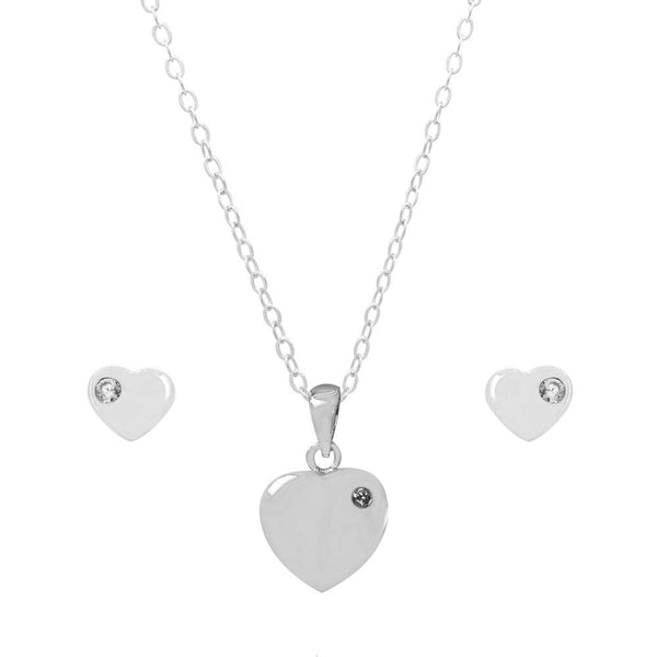 Aretes de Corazón Mini liso con Zirconia en Plata .925