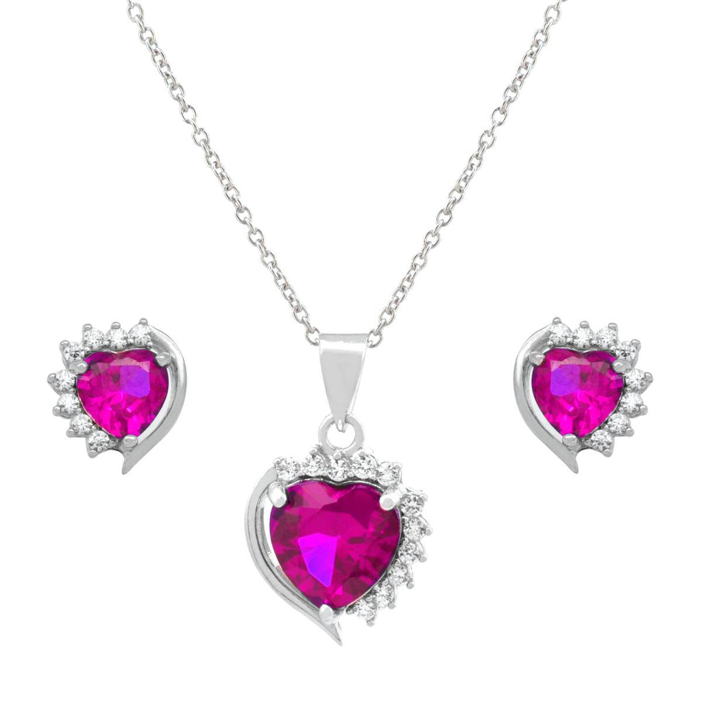 Juego de Corazón Rosa con Zirconias Blancas en Plata .925