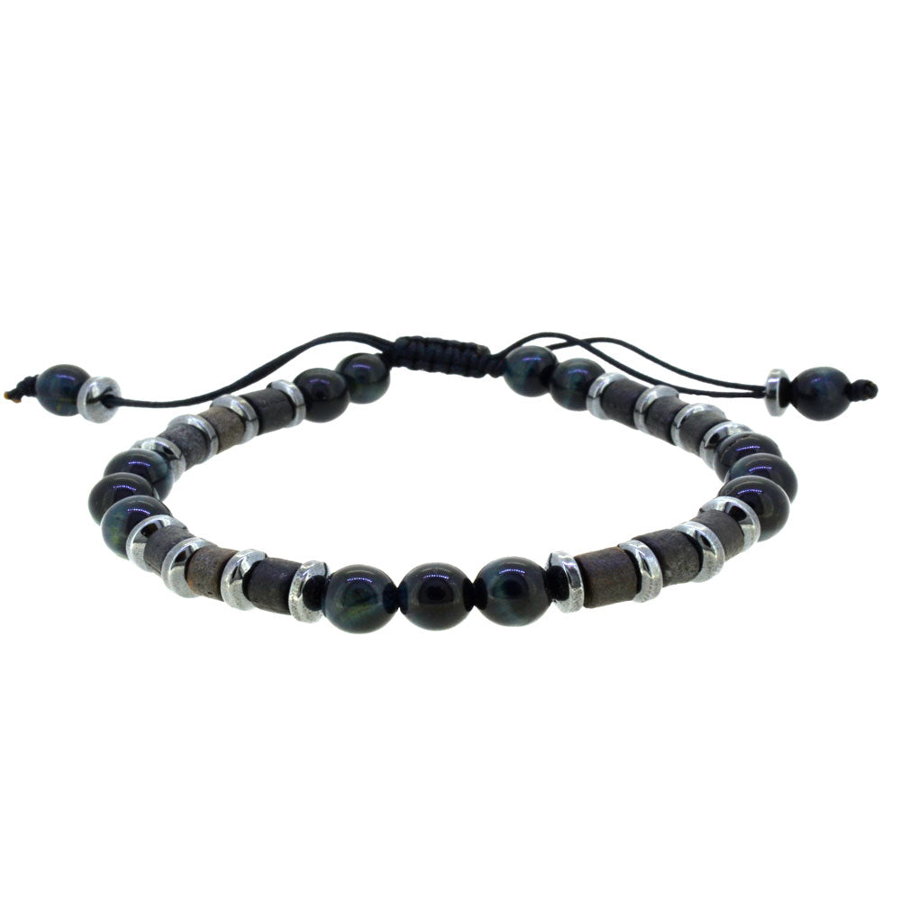 Pulsera para Hombre de Madera con Hematita y Ágata Negra