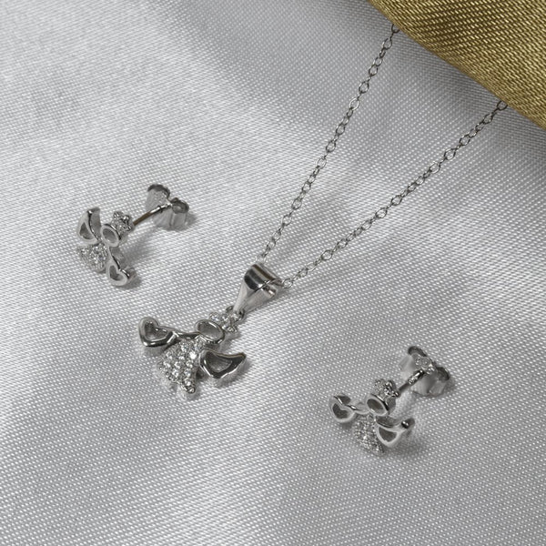 Juego Ángel Pavonado con corazón en Plata .925