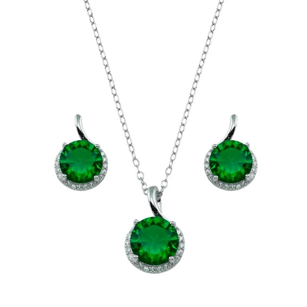 Juego de Zirconia Verde con Onda en Plata .925