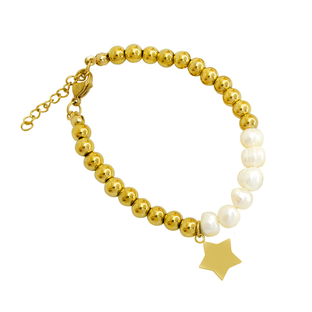 Pulsera de Estrella con Perlas Naturales y Esferas Gold