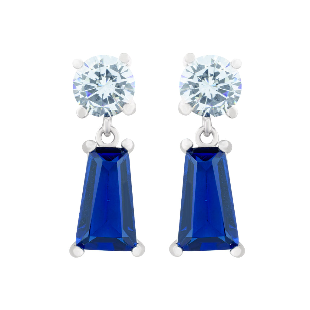 Aretes de Zirconia Azul Trapezoidal en Plata .925