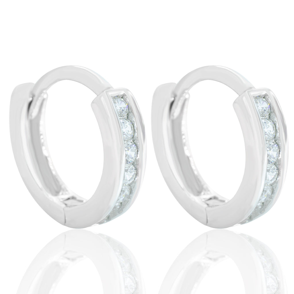 Arracadas Huggies con Zirconias en Plata.925