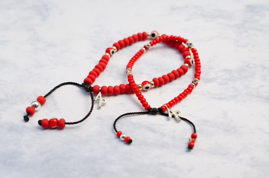 Pulsera Cabalística De la Suerte Dama o Caballero Roja (PACIENCIA) con Ojos