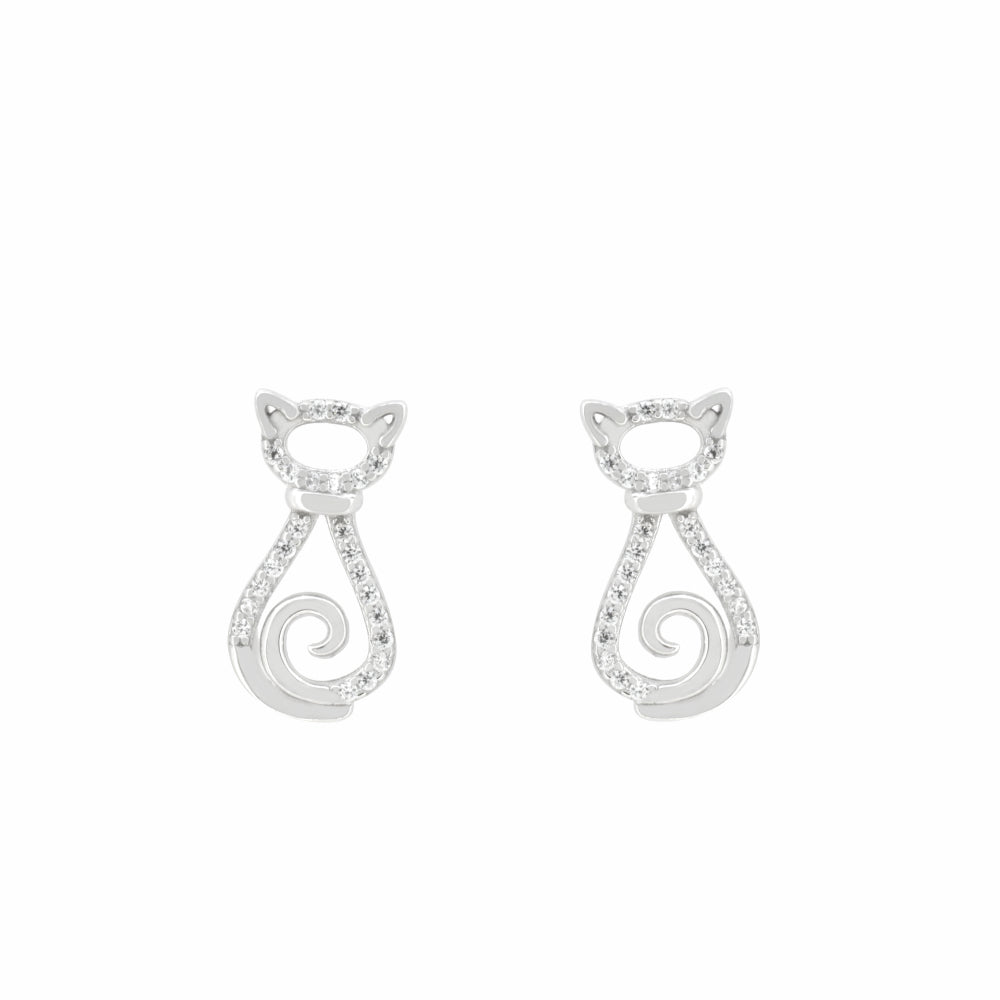 Aretes Gato Biselado Pavé en Plata 925