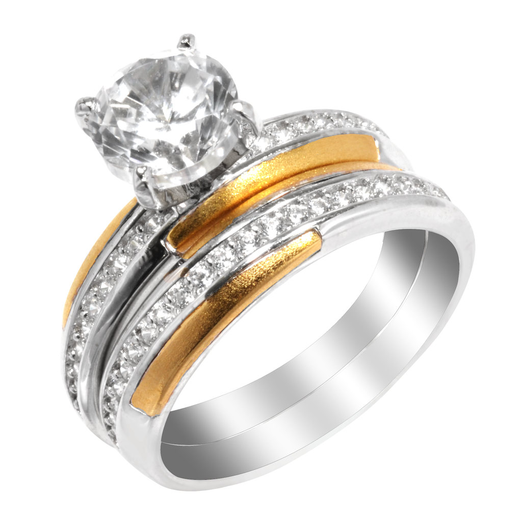 Anillo de Compromiso con piedras Zirconias En Plata Acero y Plata