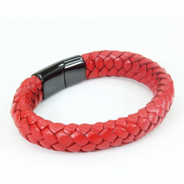 Pulsera de Piel Roja Ancha Entrelazada