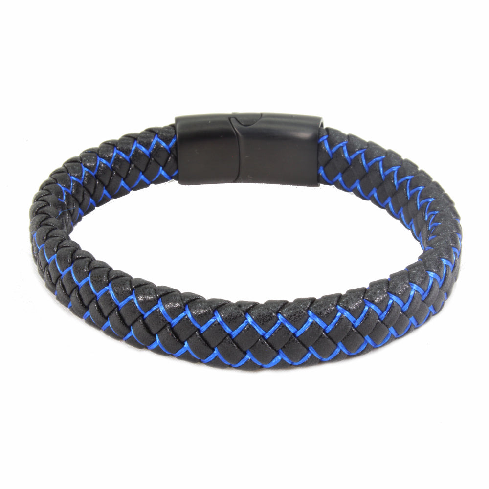 Pulsera de Piel Trenzada Negra y Azul