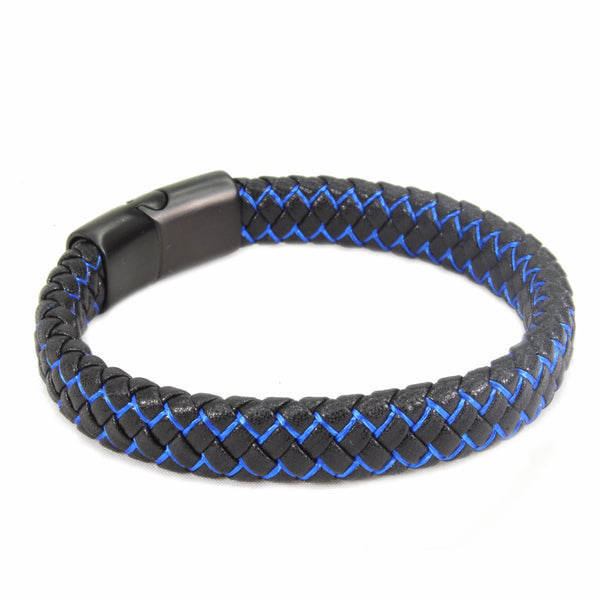 Pulsera de Piel Trenzada Negra y Azul