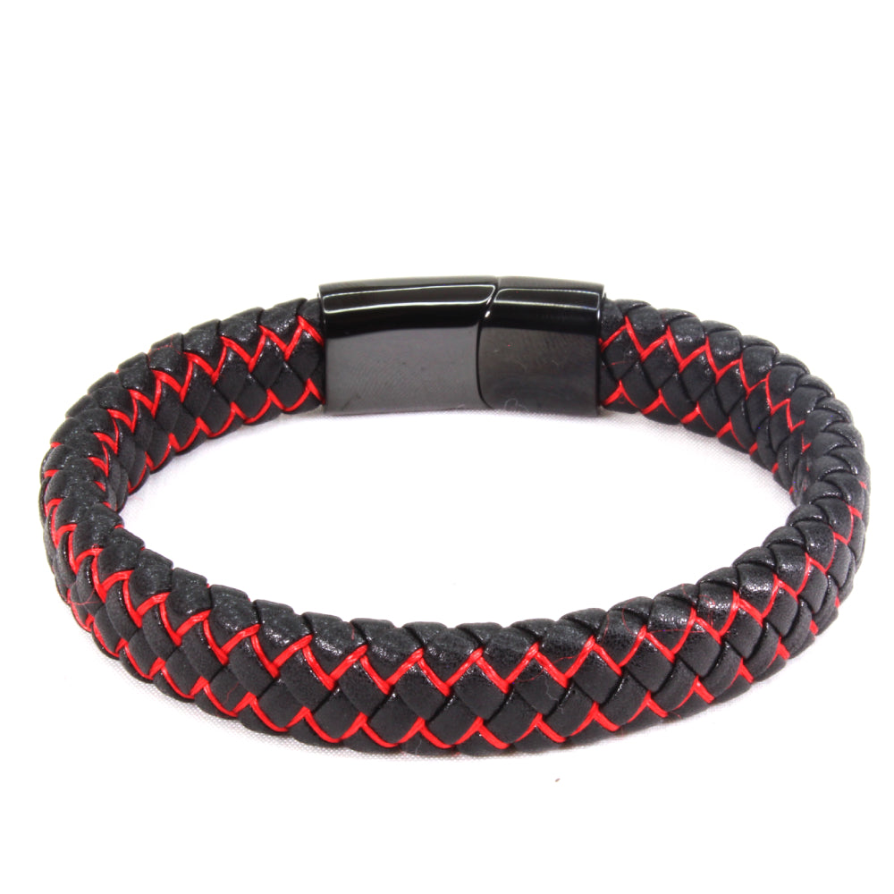 Pulsera de Piel Trenzada con Hilo Rojo
