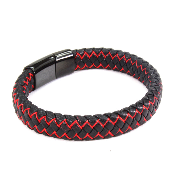 Pulsera de Piel Trenzada con Hilo Rojo