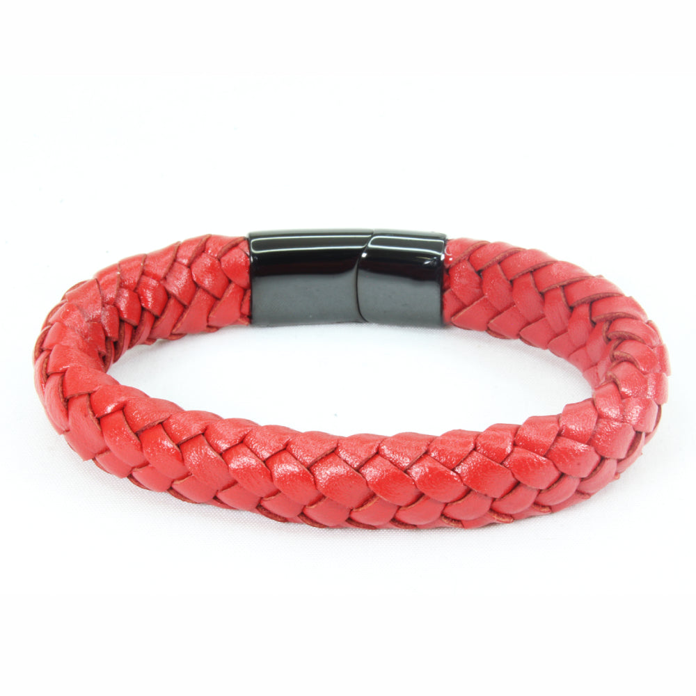 Pulsera de Piel Roja Ancha Entrelazada