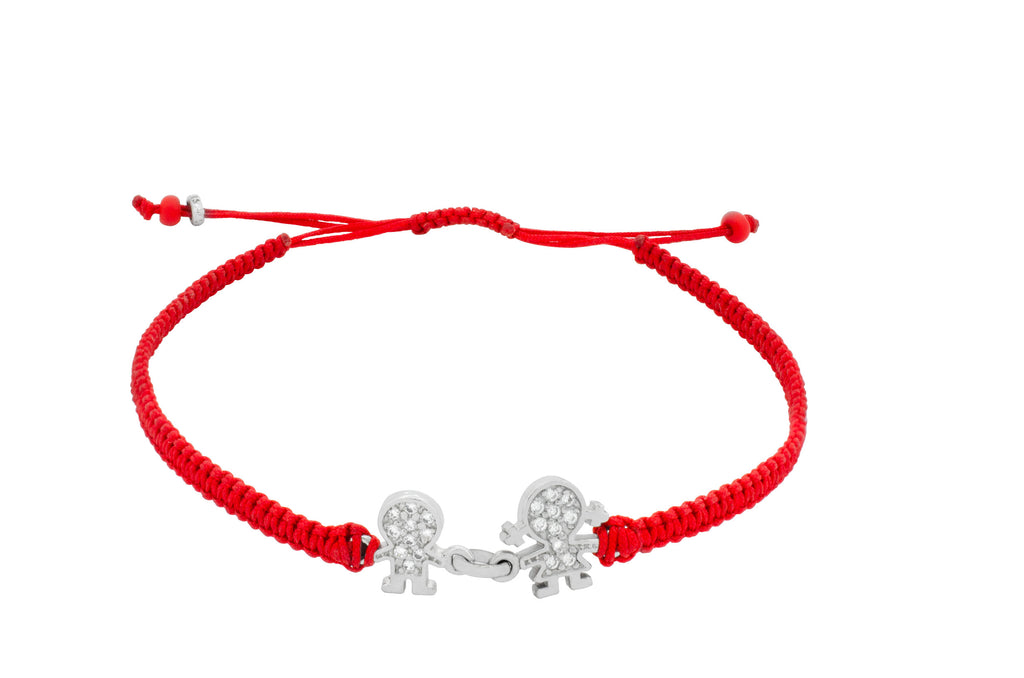 Pulsera Hilo Rojo con Dije Niña y Niño Zirconias Plata .925